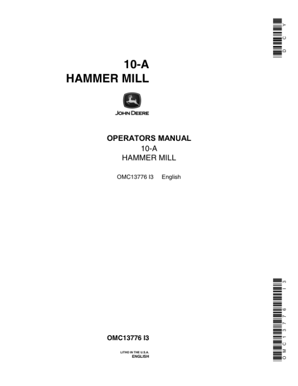 John Deere 10A Hammer Mill Operator’s Manual (OMC13776) Workshop Guide