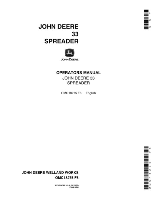 John Deere 33 Spreader Operator’s Manual (OMC18275) Workshop Guide