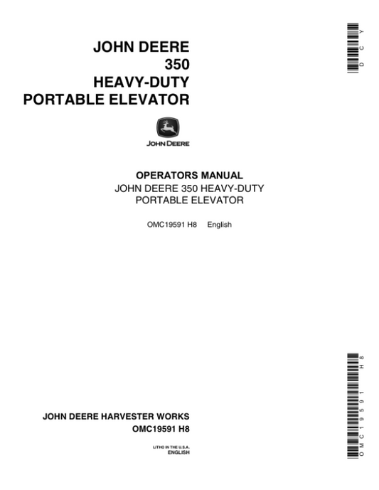 John Deere 350 Heavy-Duty Portable Elevator Operator’s Manual (OMC19591) Workshop Guide