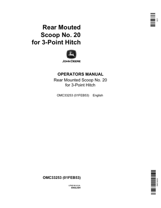 John Deere 20 Rear-Mounted Scoop Operator’s Manual (OMC33253) Workshop Guide