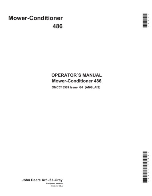 John Deere 486 Mower-Conditioners Operator’s Manual (OMCC15589) Workshop Guide
