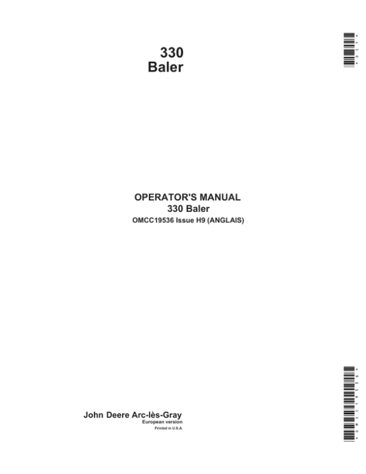 John Deere 330 Baler Operator’s Manual (OMCC19536) Workshop Guide