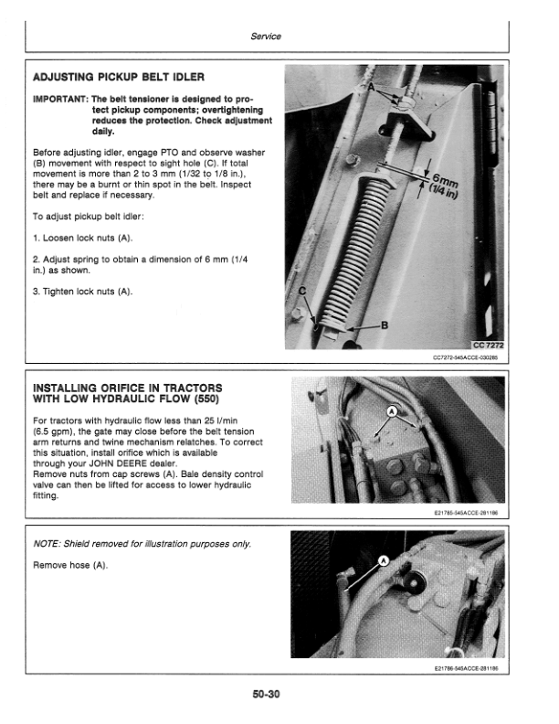 John Deere 545 (-278165), 550 (-290282) Round Balers Operator’s Manual (OMCC27550) Workshop Guide