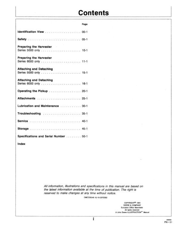 John Deere Windrow Pickup 630 (-049900), 645 (-060200) Operator’s Manual (OMCC35248) Workshop Guide