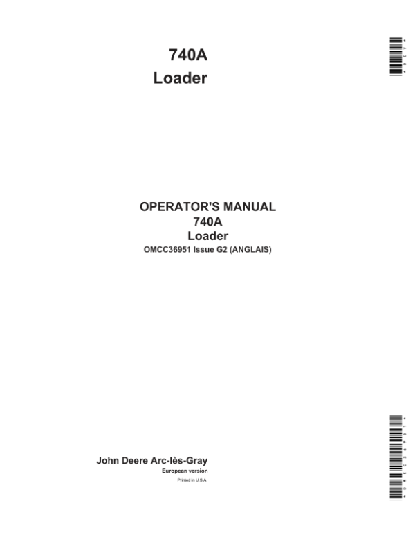 John Deere 740A Loader Operator’s Manual (OMCC36951) Workshop Guide