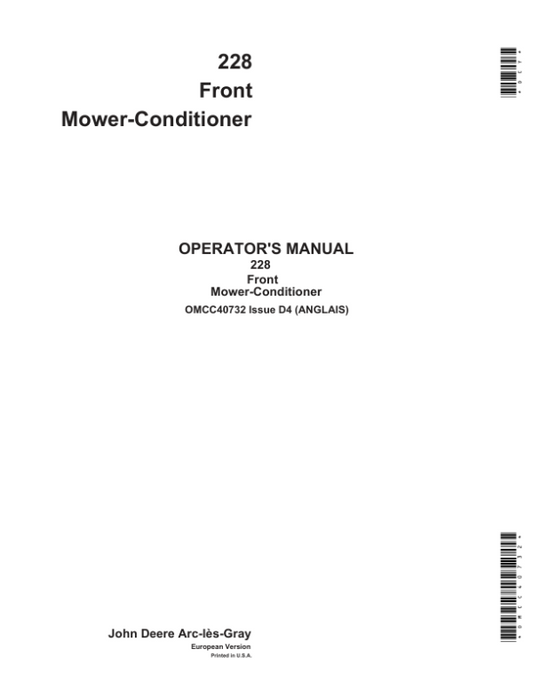 John Deere 228 Front Mower-Conditioner Operator’s Manual (OMCC40732) Workshop Guide