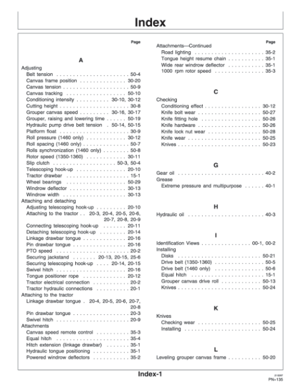 John Deere 1350, 1360, 1460 Mower-Conditioners Operator’s Manual (OMCC41621) Workshop Guide