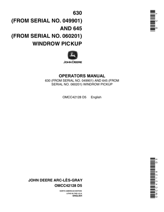 John Deere 630, 645 Windrow Pickup Operator’s Manual (OMCC42128) Workshop Guide