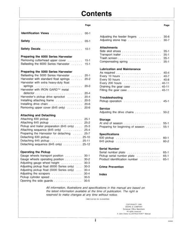 John Deere 630, 645 Windrow Pickup Operator’s Manual (OMCC42128) Workshop Guide