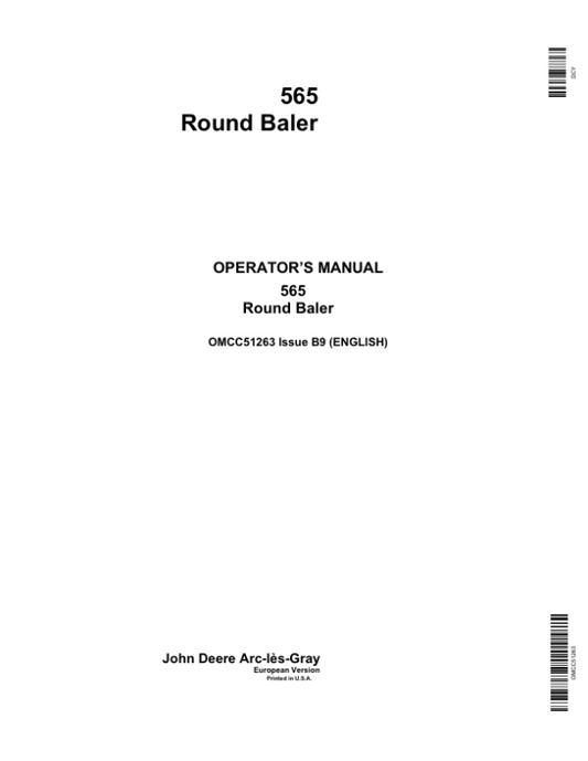 John Deere 565 Round Baler Operator’s Manual (OMCC51263) Workshop Guide