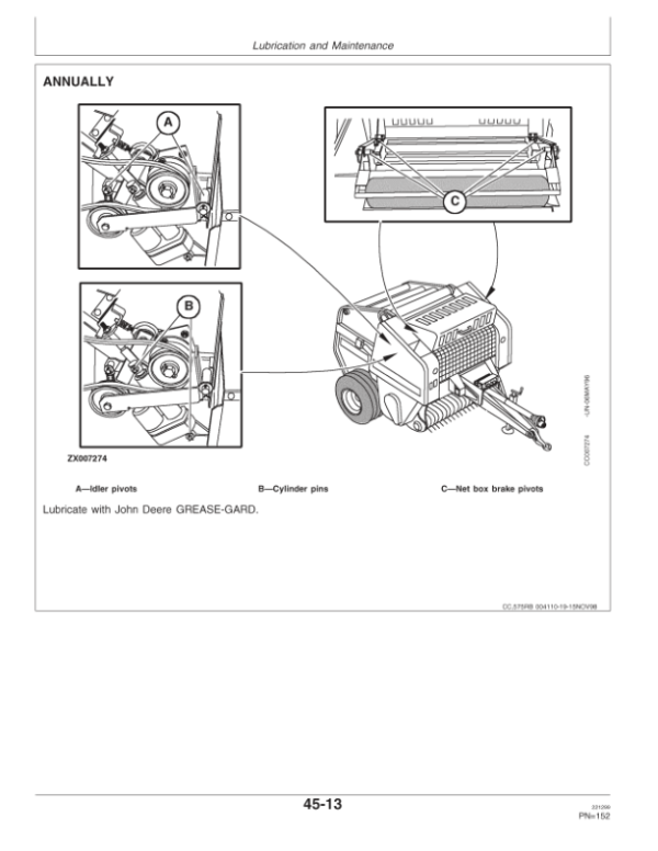 John Deere 565 & 575Round Balers Operator’s Manual (OMCC52492) Workshop Guide