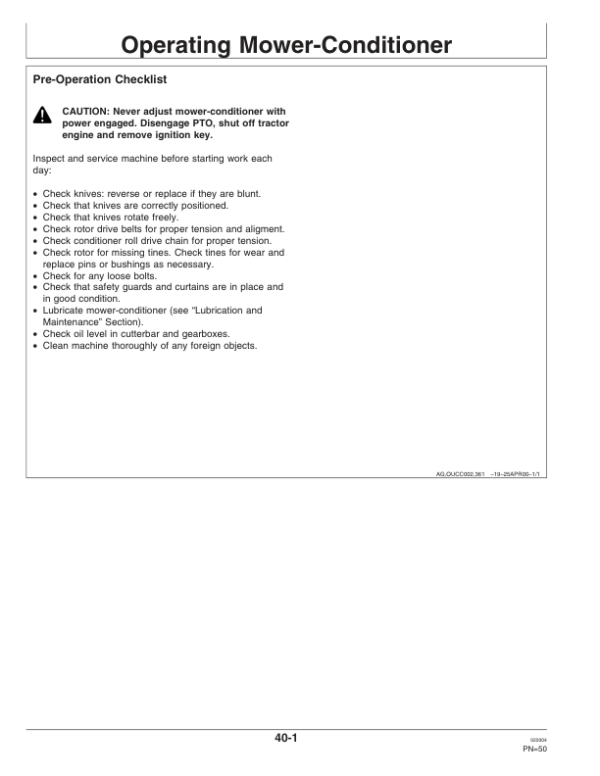 John Deere 324, 328, 331 Mower Conditioner Operator’s Manual (OMCC58248) Workshop Guide