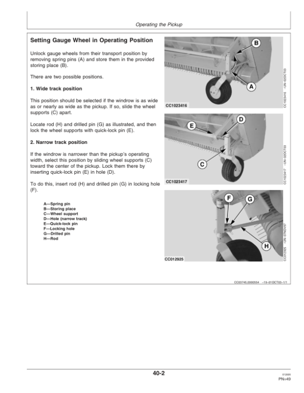 John Deere 630B, 640B, 645B Windrow Pickups (-106482) Operator’s Manual (OMCC58327) Workshop Guide