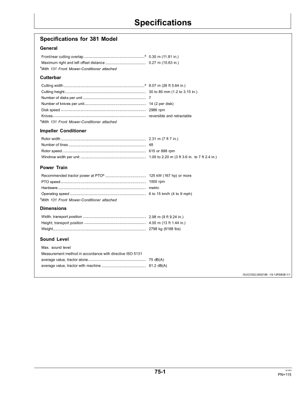 John Deere 381, 388 Mower Conditioner Operator’s Manual (OMCC58900) Workshop Guide
