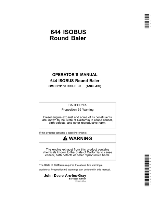 John Deere 644 ISOBUS Round Baler Operator’s Manual (OMCC59158) Workshop Guide