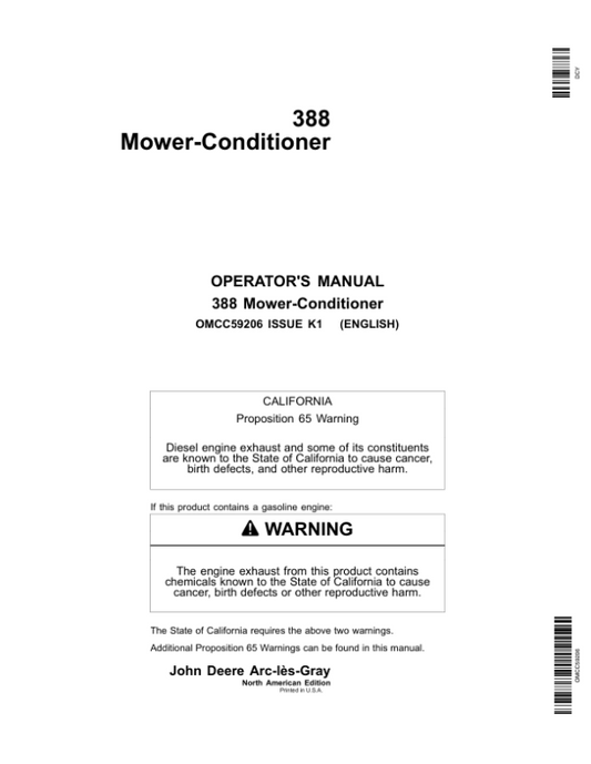 John Deere 388 Mower-Conditioner (North American) Operator’s Manual (OMCC59206) Workshop Guide