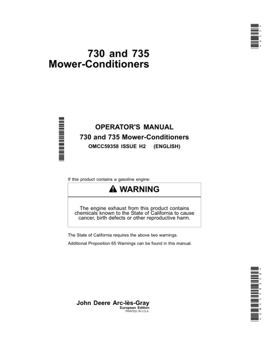 John Deere 730, 735 Mower-Conditioners Operator’s Manual (OMCC59358) Workshop Guide