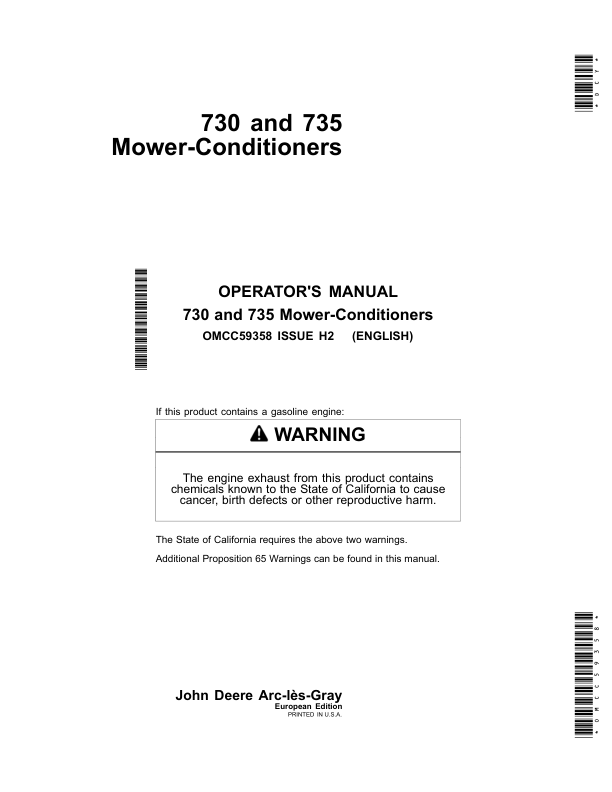 John Deere 730, 735 Mower-Conditioners Operator’s Manual (OMCC59358) Workshop Guide