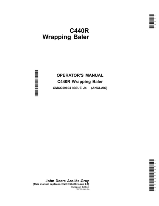 John Deere C440R Wrapping Baler Operator’s Manual (OMCC59694) Workshop Guide