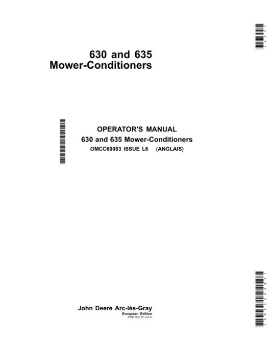 John Deere 630 & 635 Mower-Conditioners Operator’s Manual (OMCC60083) Workshop Guide