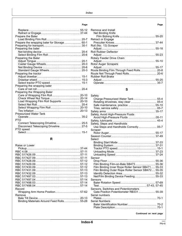 John Deere C441R Wrapping Baler (With Film Binding) Operator’s Manual (OMCC60868) Workshop Guide