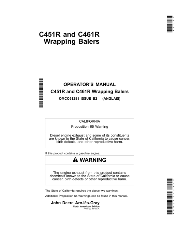 John Deere C451R, C461R Wrapping Balers (North American) Operator’s Manual (OMCC61281) Workshop Guide