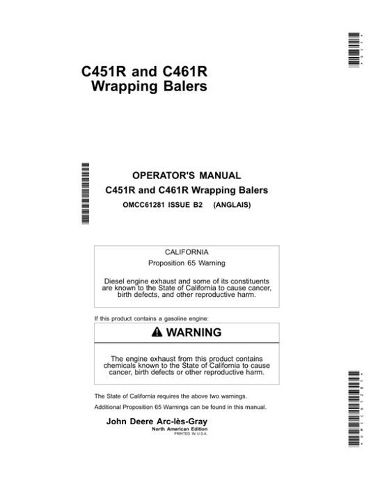 John Deere C451R, C461R Wrapping Balers (North American) Operator’s Manual (OMCC61281) Workshop Guide