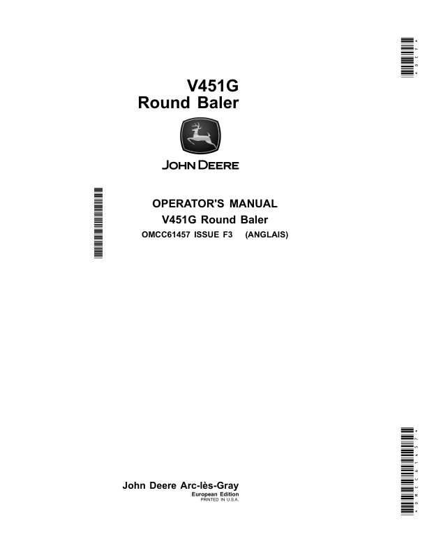 John Deere V451G Round Baler (European Edition) Operator’s Manual (OMCC61457) Workshop Guide