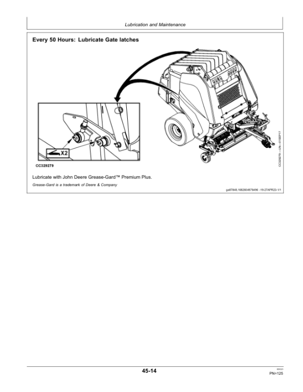 John Deere V451G Round Baler (European Edition) Operator’s Manual (OMCC61457) Workshop Guide