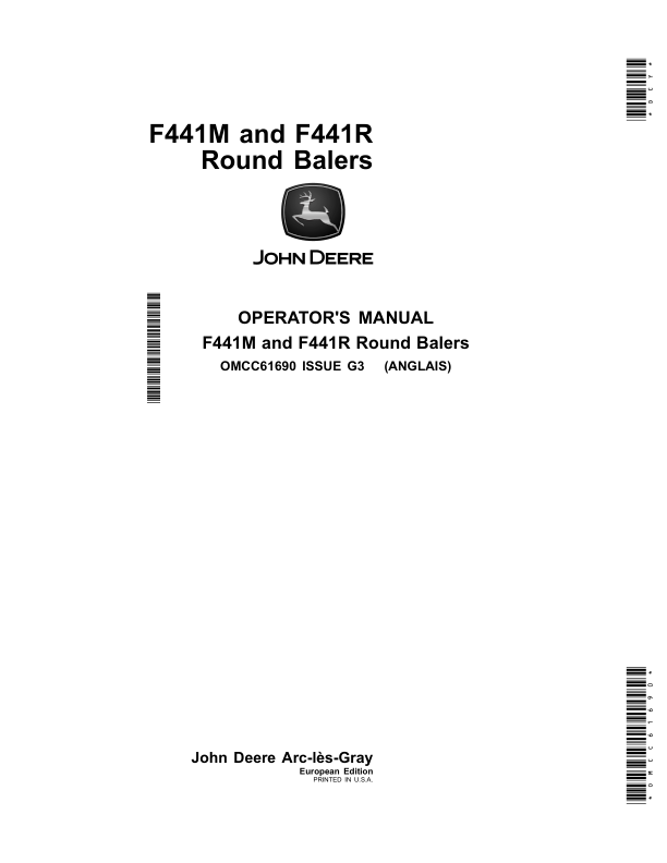 John Deere F441M, F441R Round Balers (European Edition) Operator’s Manual (OMCC61690) Workshop Guide