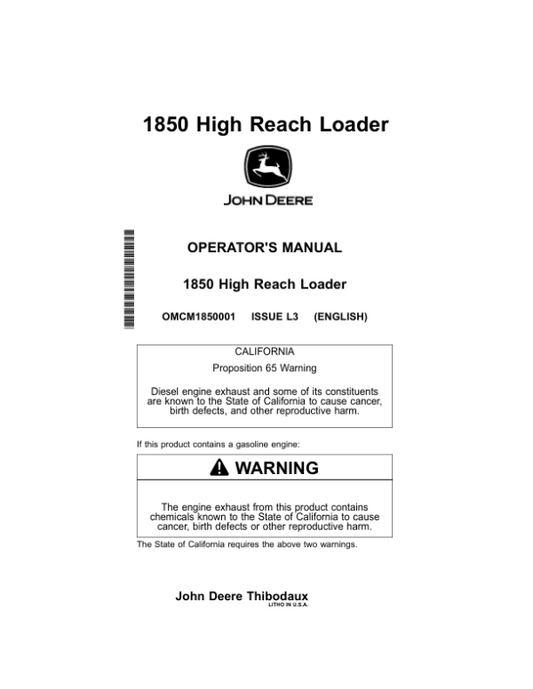 John Deere 1850 High Reach Loader (060236-) Operator’s Manual (OMCM1850001) Workshop Guide