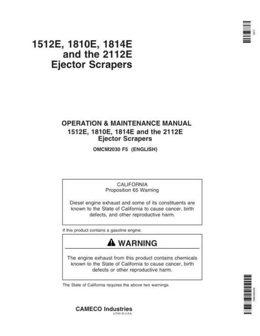 John Deere 1512E, 1810E, 1814E & 2112E Ejector Scrapers North America (000000-060200) Operator’s Manual (OMCM2030) Workshop Guide