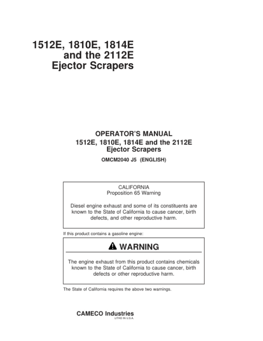 John Deere 1512E, 1810E, 1814E, 2112E Scrapers Operator’s Manuals (OMCM2040) Workshop Guide