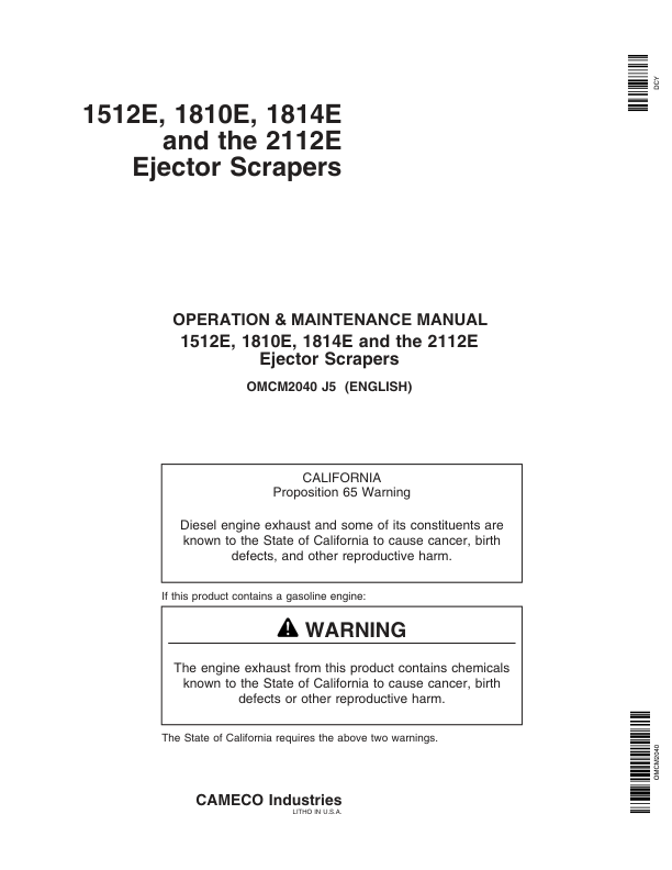 John Deere 1512E, 1810E, 1814E & 2112E Ejector Scrapers North America (060201-069999) Operator’s Manual (OMCM2040) Workshop Guide