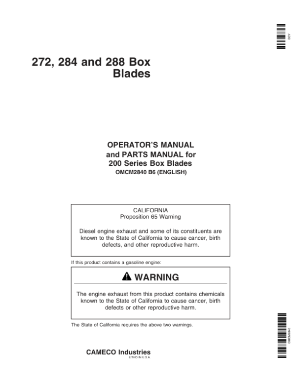 John Deere 200 Series Box Blades Operator’s Manual (OMCM2840) Workshop Guide