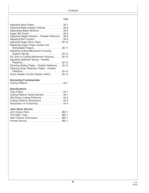 John Deere 312, 314, 316, 319, 323 Cutting Platforms Operator’s Manual (OMCQ39851) Workshop Guide