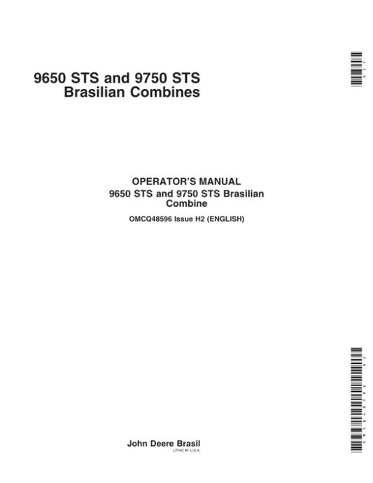 John Deere 9650 STS, 9750 STS Brazilian Combines Operator’s Manual (OMCQ48596) Workshop Guide