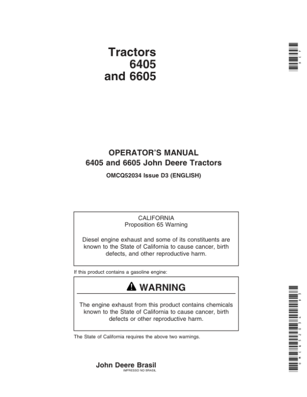 John Deere 6405, 6605 Tractors Operator’s Manual (OMCQ52034) Workshop Guide