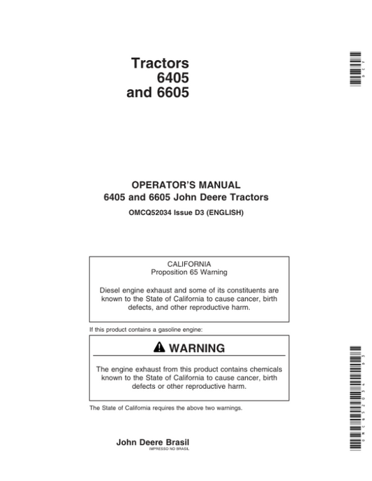 John Deere 6405, 6605 Tractors Operator’s Manual (OMCQ52034) Workshop Guide