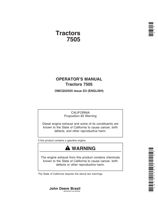 John Deere Tractor 7505 Operator’s Manual (OMCQ52035) Workshop Guide