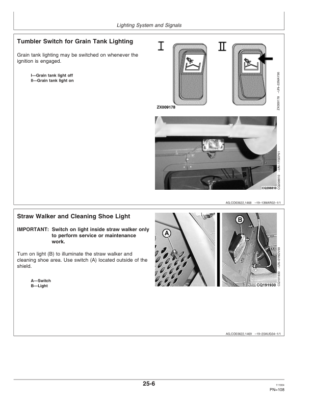 John Deere 1450, 1550, 1450CWS, 1550CWS, 1450WTS, 1550 WTS Combine Operator’s Manual (OMCQ53869) Workshop Guide