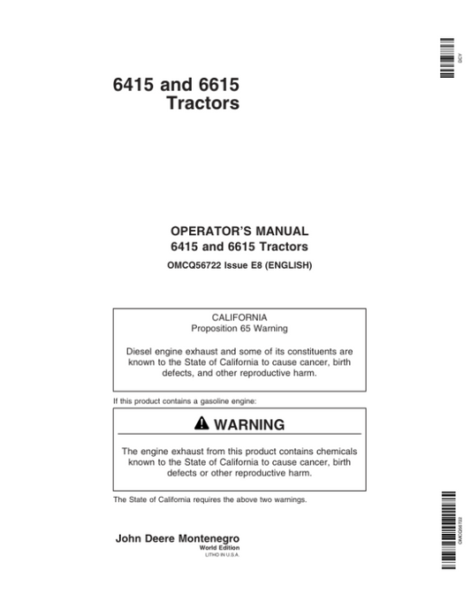 John Deere 6415, 6615 Tractor Operator’s Manual (OMCQ56722) Workshop Guide