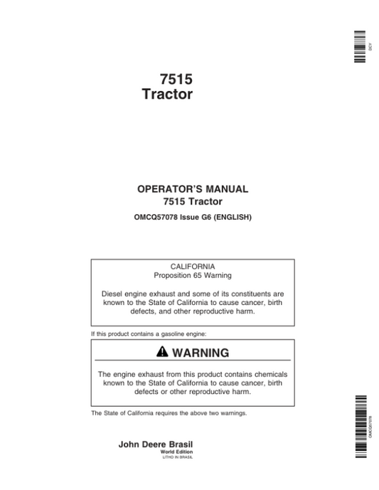 John Deere 7515 Tractor Operator’s Manual (OMCQ57078) Workshop Guide