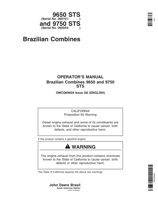John Deere 9650 STS, 9750 STS Combines Operator’s Manual (OMCQ69659) Workshop Guide