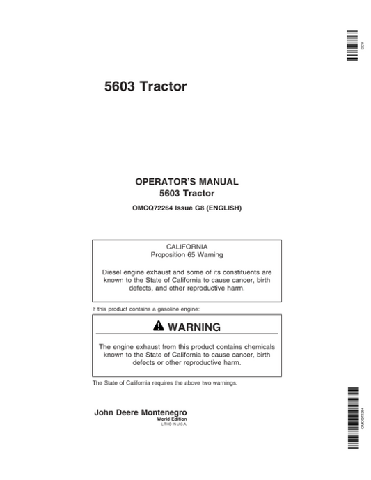 John Deere 5603 Tractor Operator’s Manual (OMCQ72264) Workshop Guide