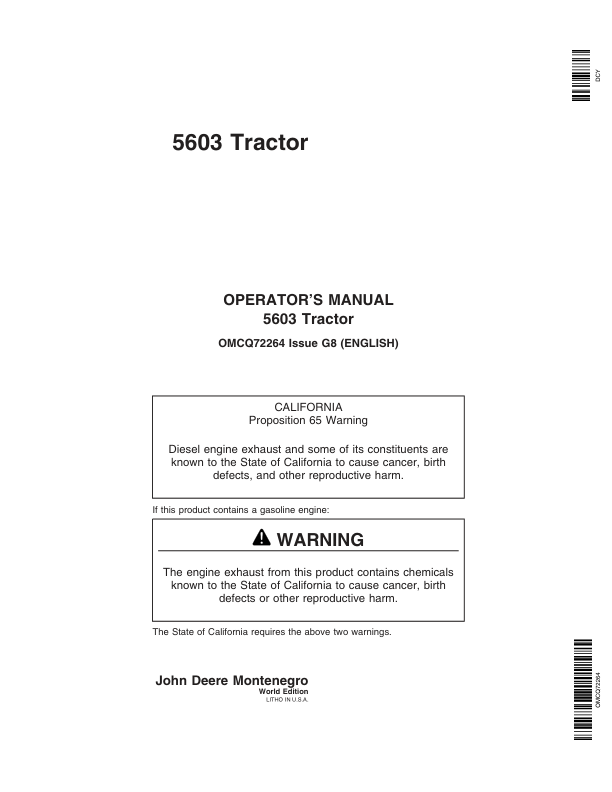 John Deere 5603 Tractor Operator’s Manual (OMCQ72264) Workshop Guide