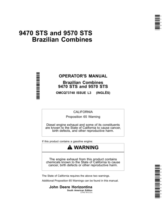 John Deere 9470STS, 9570 STS Combine Operator’s Manual (OMCQ73748) Workshop Guide