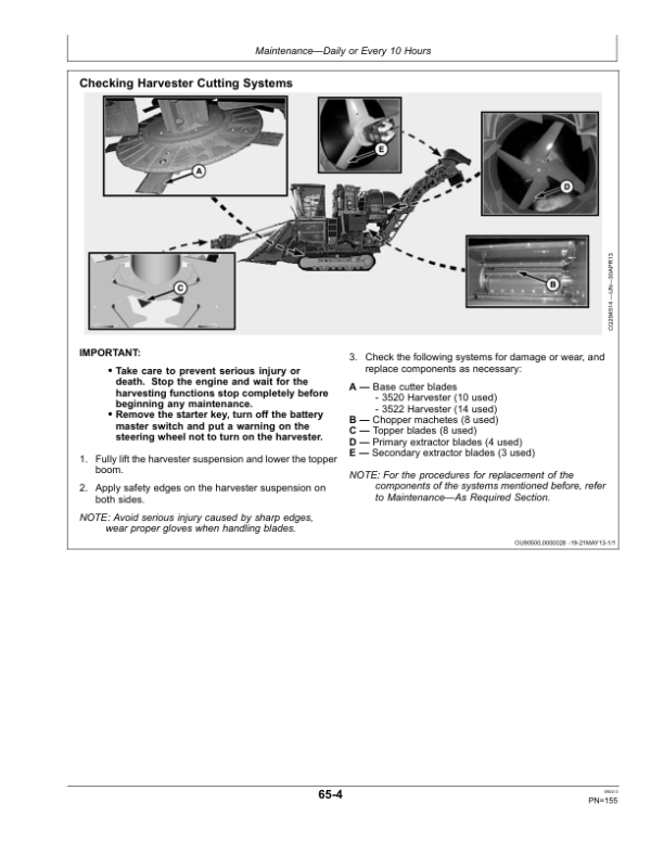 John Deere 3520, 3522 Sugar Cane Harvesters AutoTrac Ready Operator’s Manual (OMCXT12604) Workshop Guide