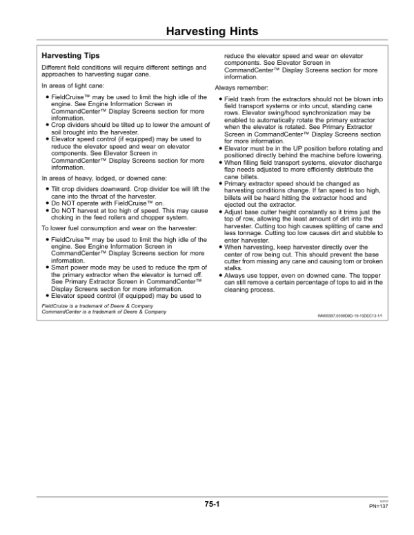 John Deere 3520 Sugar Cane Harvester North America (121201- ) Operator’s Manual (OMCXT16331) Workshop Guide