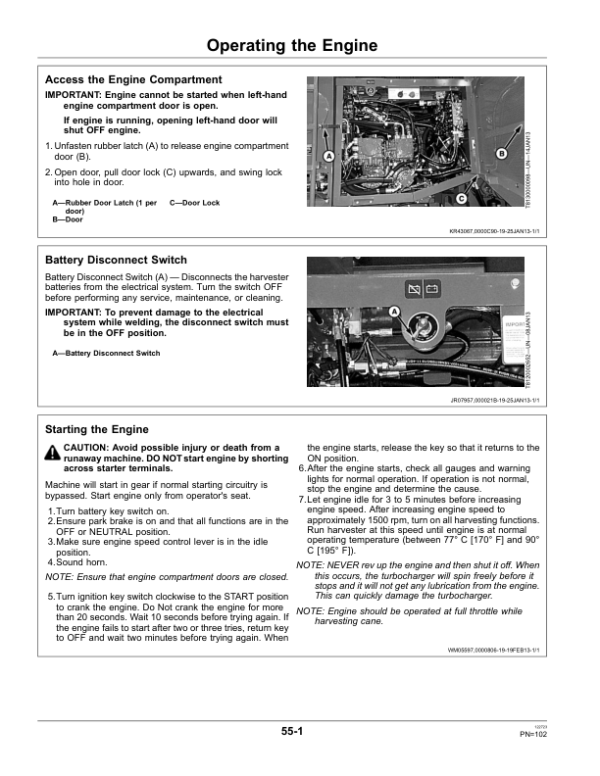 John Deere 3520 Sugar Cane Harvester (S.N. 121550-) Operator’s Manual (OMCXT16332) Workshop Guide